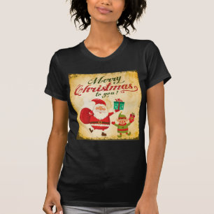 T-shirt Vintage Joyeux Noël Daning Père Noël et Elf