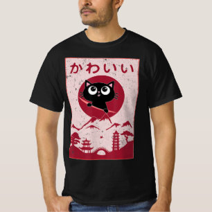 T-shirt Vintage Kawaii Cat Anime Japanese Gift Girls Boys 