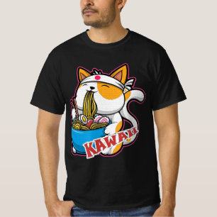 T-shirt vintage kawaii cat eating ramen anime retro Japane