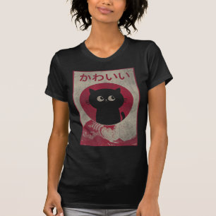T-shirt Vintage Kawaii Chat Japonais Anime Noir Gift Girls