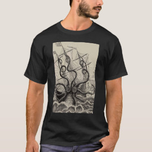 T-shirt Vintage Kraken Attaque Bateau Octopus Monster Silh