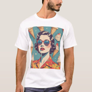 T-shirt Vintage Lady en verre - Lunettes de soleil et cône