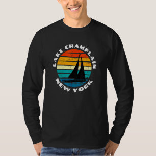 T-shirt Vintage Lake Champlain New York Sunset Sailboat Si