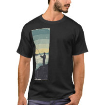 Vintage Lakeside Fishing Silhouette