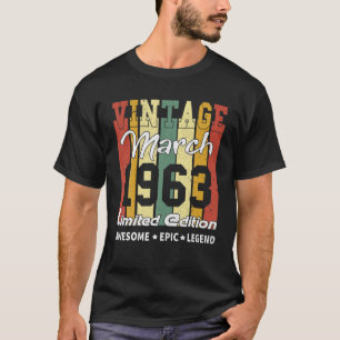 T-shirt Vintage March 1963 Limited Edition Birthday