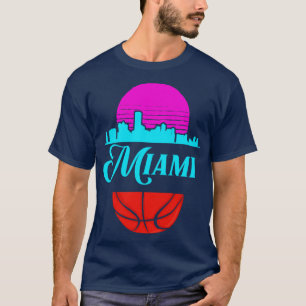 T-shirt Vintage Miami Floride Cityscape Retro Basketball 1