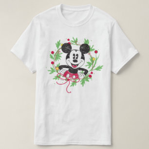 T-shirt Vintage Mickey Mouse   Christmas Wreath