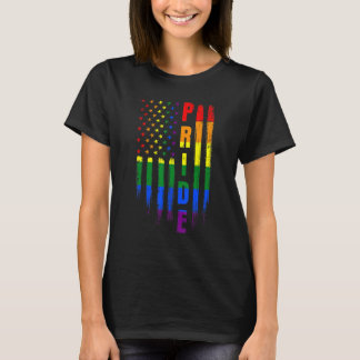 T-shirt Vintage Mois De Fierté Lgbt Drapeau Usa Arc En Cie