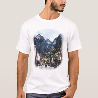 T-shirt Vintage Mountain Town Street View Graphic