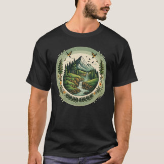 T-shirt Vintage Nature Landscape Mountain Scene
