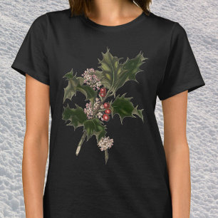 T-shirt Vintage Noël, Green Holly Plante avec baies