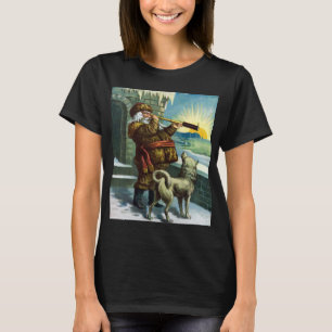 T-shirt Vintage Noël Santa Claus Telescope Chien Sunset
