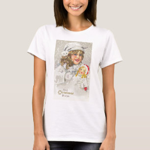 T-shirt Vintage Noël Victorienne fille avec poupée en neig