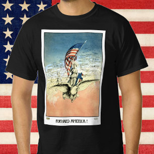 T-shirt Vintage patriotique, Dame, Aigle avec drapeau amér