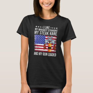 T-shirt Vintage Patriotique Whiskey Steak Guns Freedom Whi