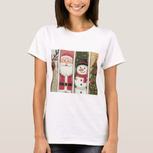 T-shirt Vintage Père Noël Snowman Christmas Tree Shirt