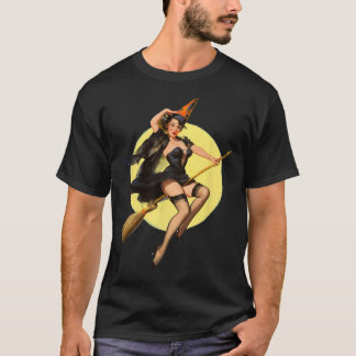T-shirt Vintage Pin Up Witch Halloween Pinup Girl Fun Ilus