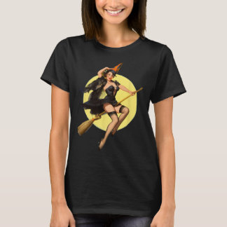 T-shirt Vintage Pin Up Witch Halloween Pinup Girl Fun Ilus