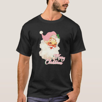 T-shirt Vintage Pink Santa Claus Pink Christmas Joyeux Chr
