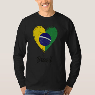 T-shirt Vintage Racines Brésiliennes Cœur Drapeau Brésil F