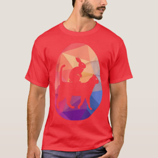 T-shirt Vintage Retro Bunny Riding Chat Chasse aux oeufs d