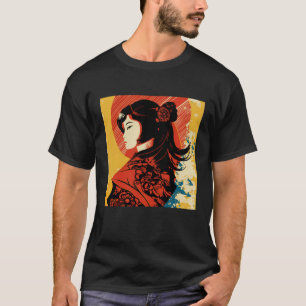 T-shirt Vintage Retro Geisha Kimono Japonais Samurai Femme