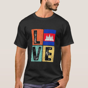 T-shirt Vintage Retro I Love Cambodia Drapeau Pour Cambodi