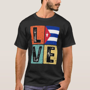 T-shirt Vintage Retro I Love Cuba Drapeau Pour Cubain Prid