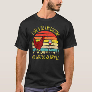 T-shirt Vintage Rétro J'aime le Vin et les Poules qui Boiv