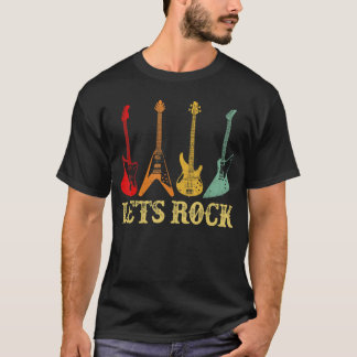 T-shirt Vintage Retro Lets Rock Rock n Roll Guitar family