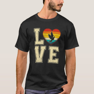 T-shirt Vintage Retro Pigeon Hearts mignons Animaux Lover