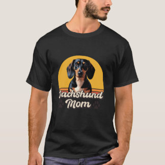 T-shirt Vintage Retro Sunset Chien Maman Dachshund Proprié