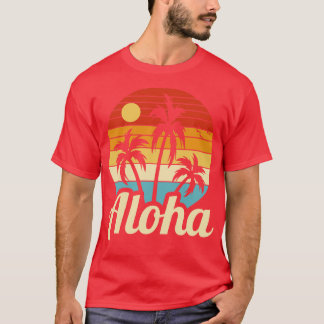 T-shirt Vintage Retro Sunset Palm Tree Aloha Hawaii Tropiq