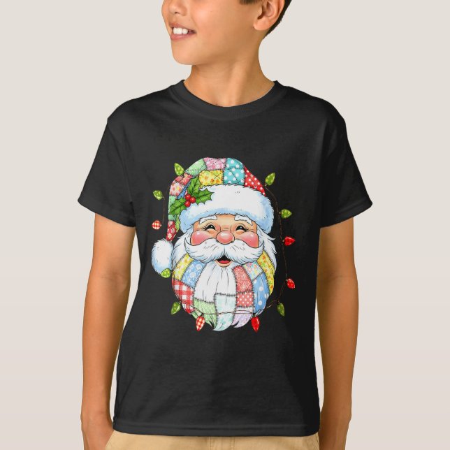 T-shirt Vintage Santa Face Funny Santa Xmas Lights Christm (Devant)