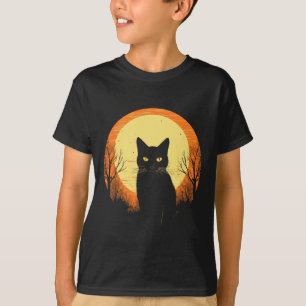 T-shirt Vintage Scary Halloween Black Cat Costume Rétro Mo