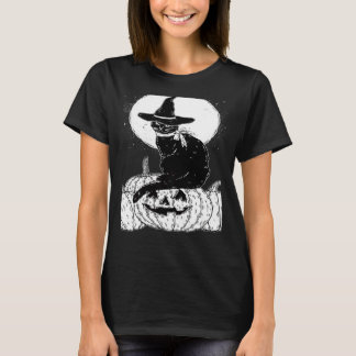T-shirt Vintage Scary Halloween Black Cat Costume Witch Ha