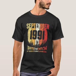 T-shirt Vintage Septembre 1991 Funny 30E Anniversaire 30 A