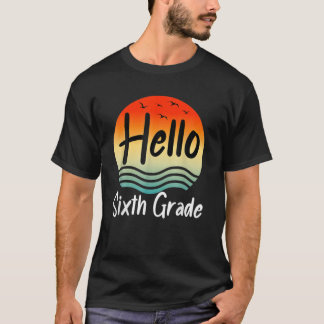 T-shirt Vintage Sunrise Bonjour Enseignant de 6e année Bon