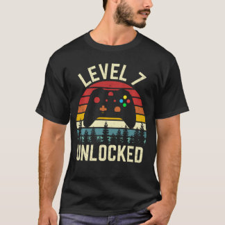 T-shirt vintage sunset level 7 unlocked gamer 7th birthday