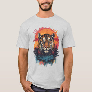 T-shirt Vintage Tiger Sunset Art - Wild Jungle Big Cat
