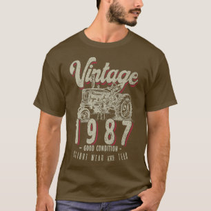 T-shirt Vintage Tracteur Farmer Anniversaire Né En 1987 &