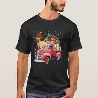 T-shirt Vintage Truck Red Pickup with Dog Santa Hat Christ