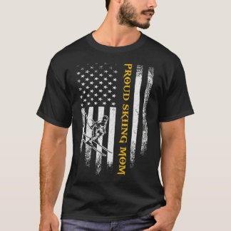 T-shirt Vintage USA Américain Drapeau Fier Ski Maman Drôle