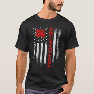 T-shirt Vintage USA American Flag School Bus Driver Mom Si