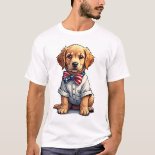 T-shirt vintage USA chiot patriote Golden Retrieve