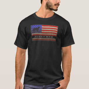 T-shirt Vintage Usa Drapeau Fier Sibérien Husky Chien Mama