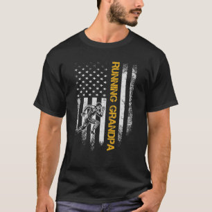 T-shirt Vintage USA Flag Fier Coureur Grand-Père Runner Si