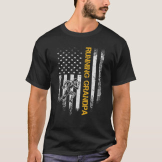 T-shirt Vintage USA Flag Fier Coureur Grand-Père Runner Si