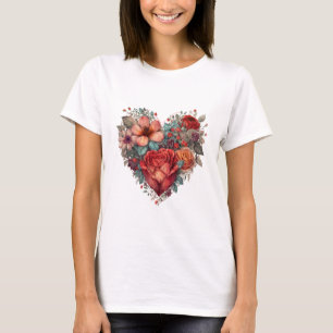 T-shirt Vintage Valentines Jour Coeur et Fleurs