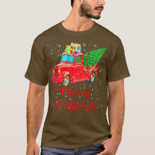 T-shirt Vintage Wagon Christmas Tree on Car Xmas red Truc
